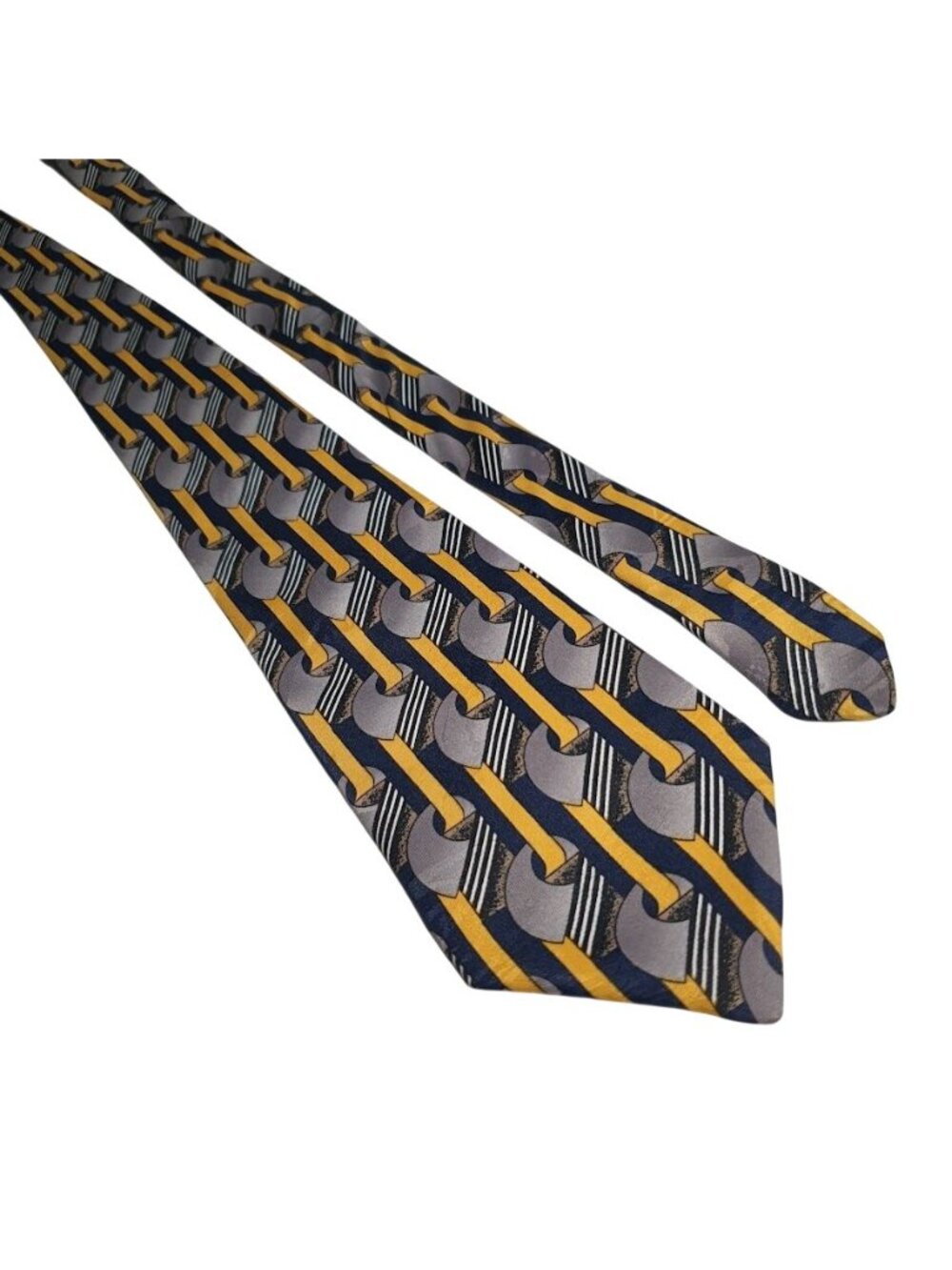Ketch Mens Necktie Abstract Print Yellow Navy Gray Geometric Pattern Polyester T
